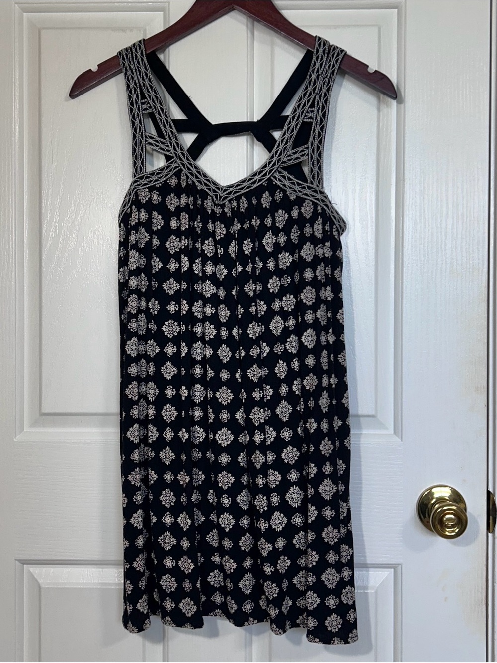 American Eagle Womens XXS Dress Black White Geometric Boho Strappy Mini Sundress